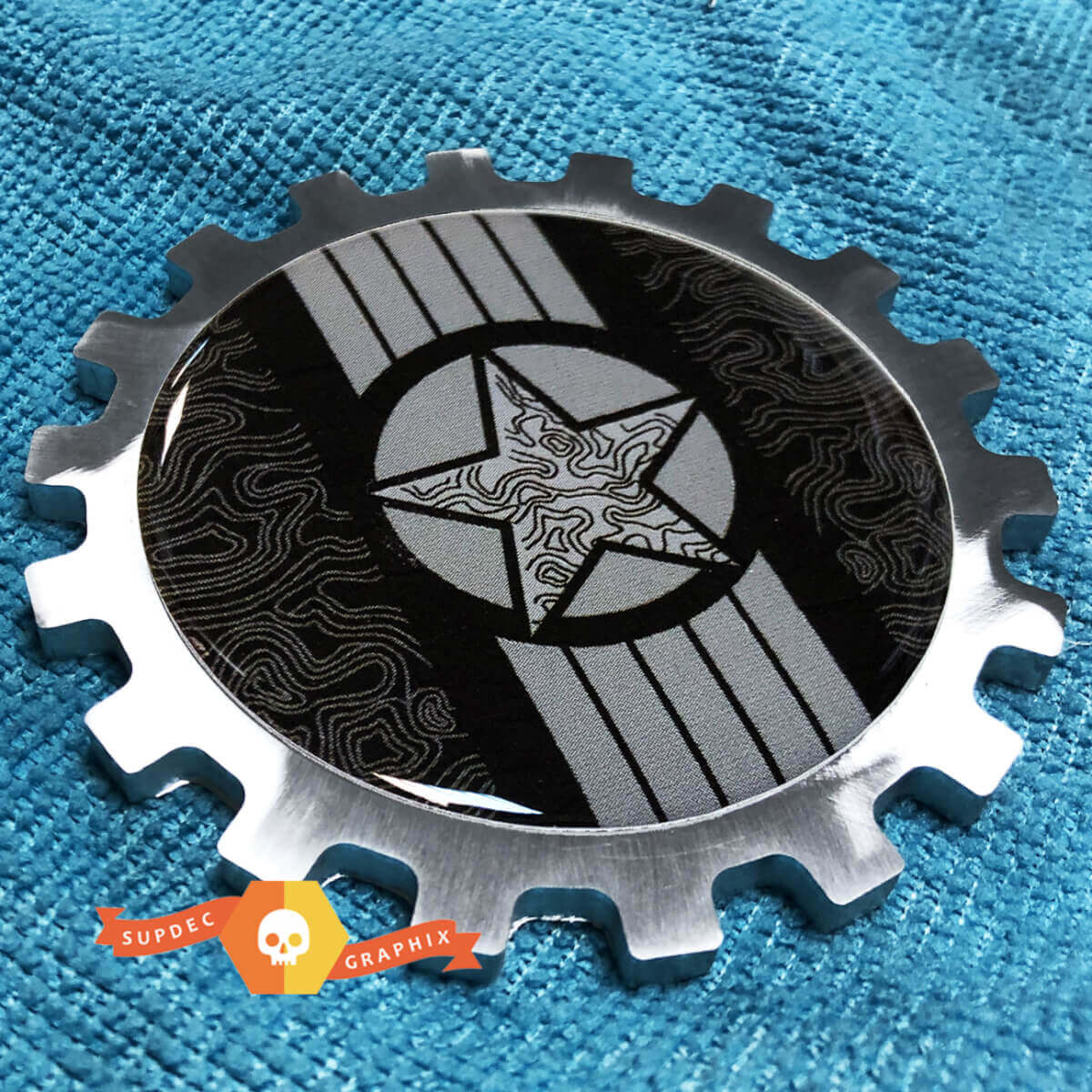 Military Star met topografische lijnen aluminium embleem voor Jeep Wrangler