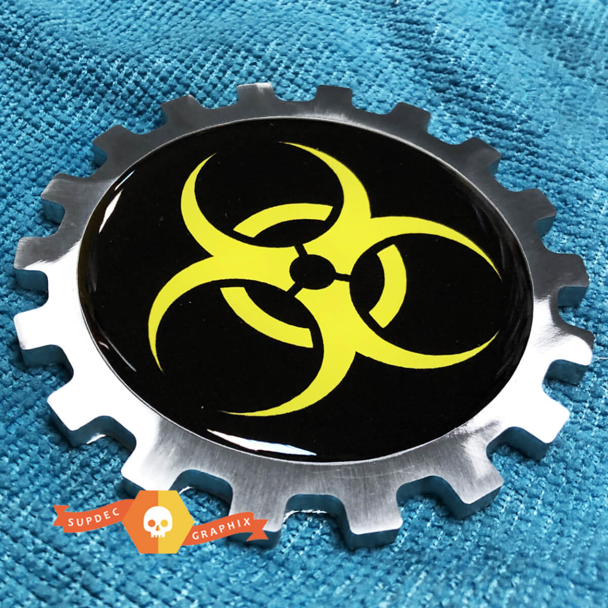 Gele Koepel Biohazard Logo Metaal Aluminium Bedembleem voor Jeep Wrangler