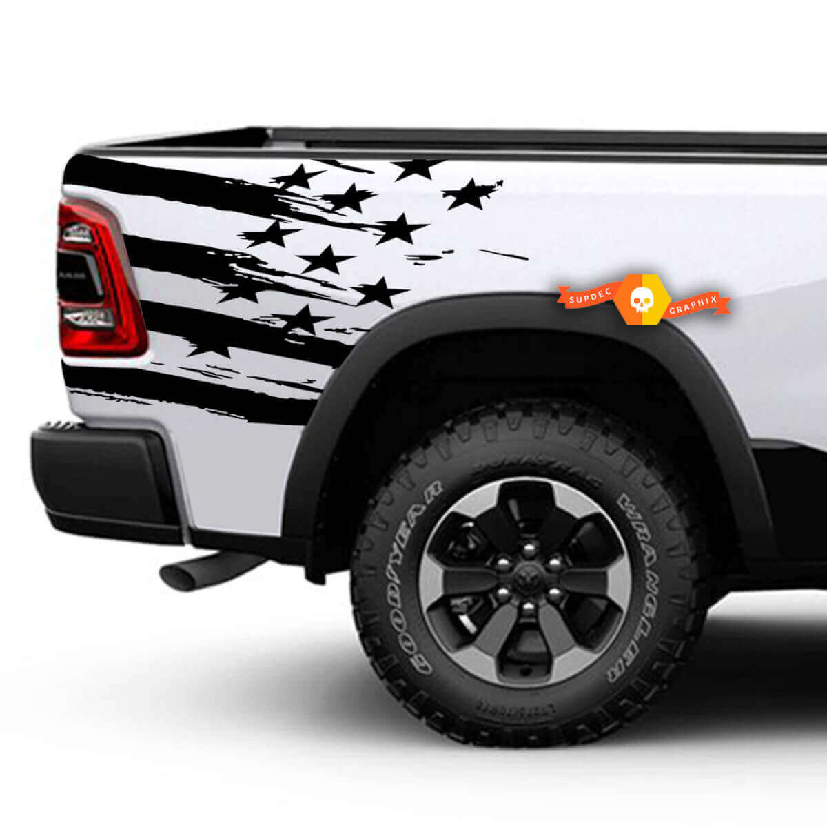 Versleten Amerikaanse Vlag Achterzijd Vinyl Decal Kit voor Dodge Ram