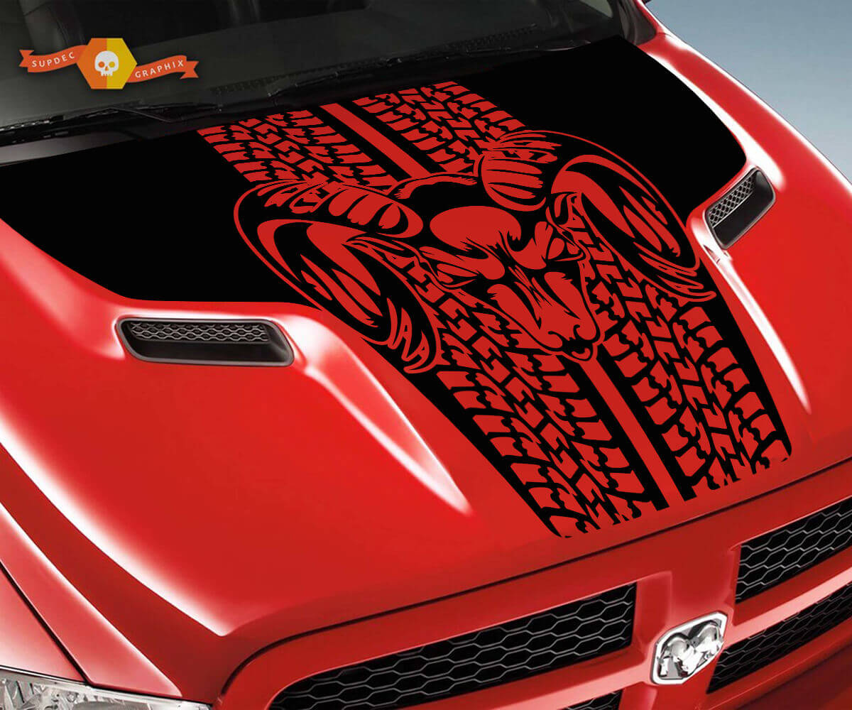 Dodge Ram Tire Tracks Rebel Hood Logo Truck Vinyl Sticker Decal Grafisch Pick Up Pickup #2
