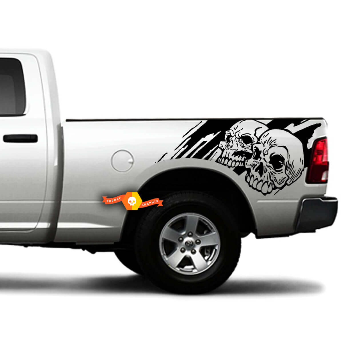 2 Zijkanten Skulls Grunge Ontwerp Auto Zijbed Pickup Voertuig Truck Vinyl Grafische Sticker Decal Achterklep voor elke Auto