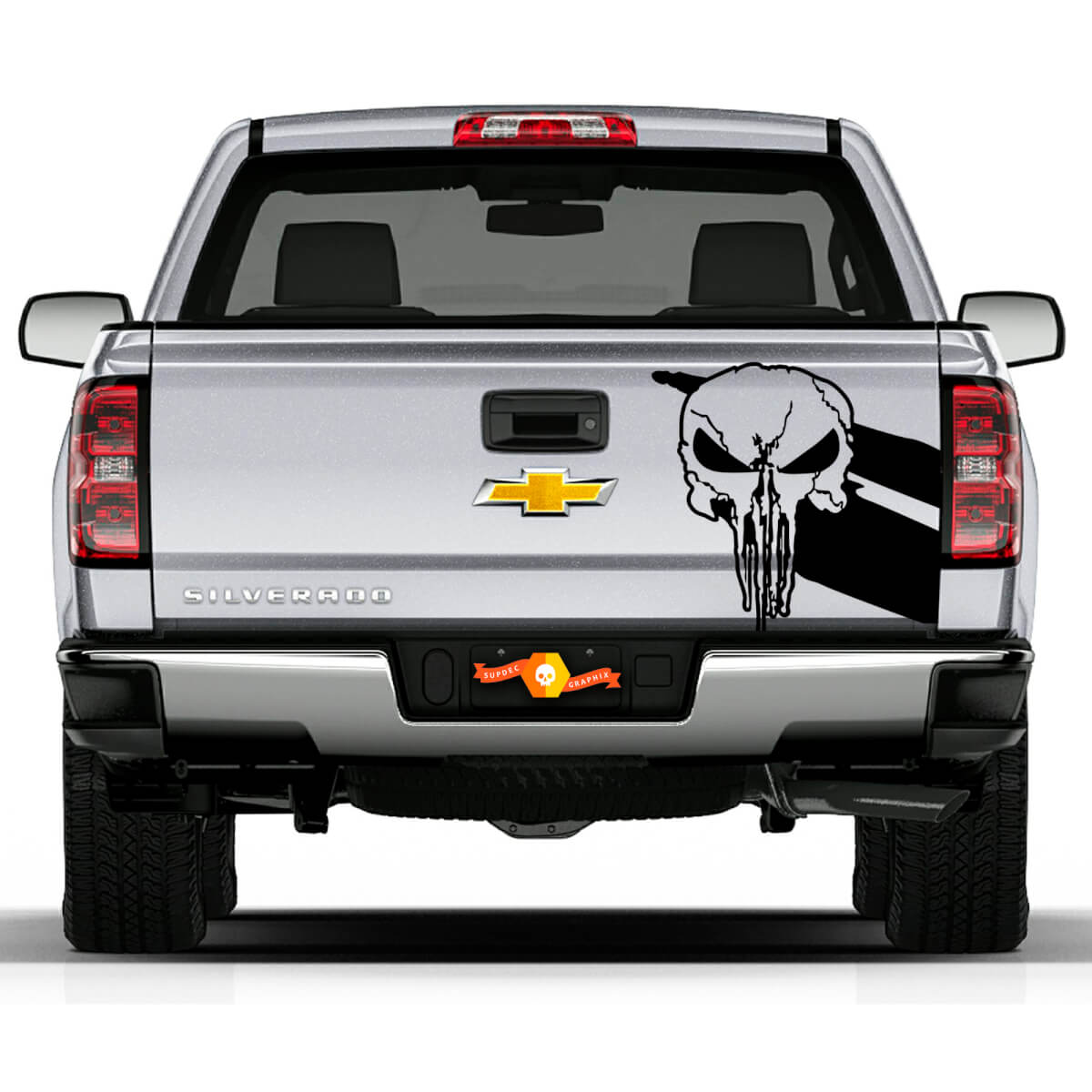 Achterklep schedel noodlijdende grunge ontwerp auto bed pick-up voertuig vrachtwagen vinyl grafische sticker sticker
