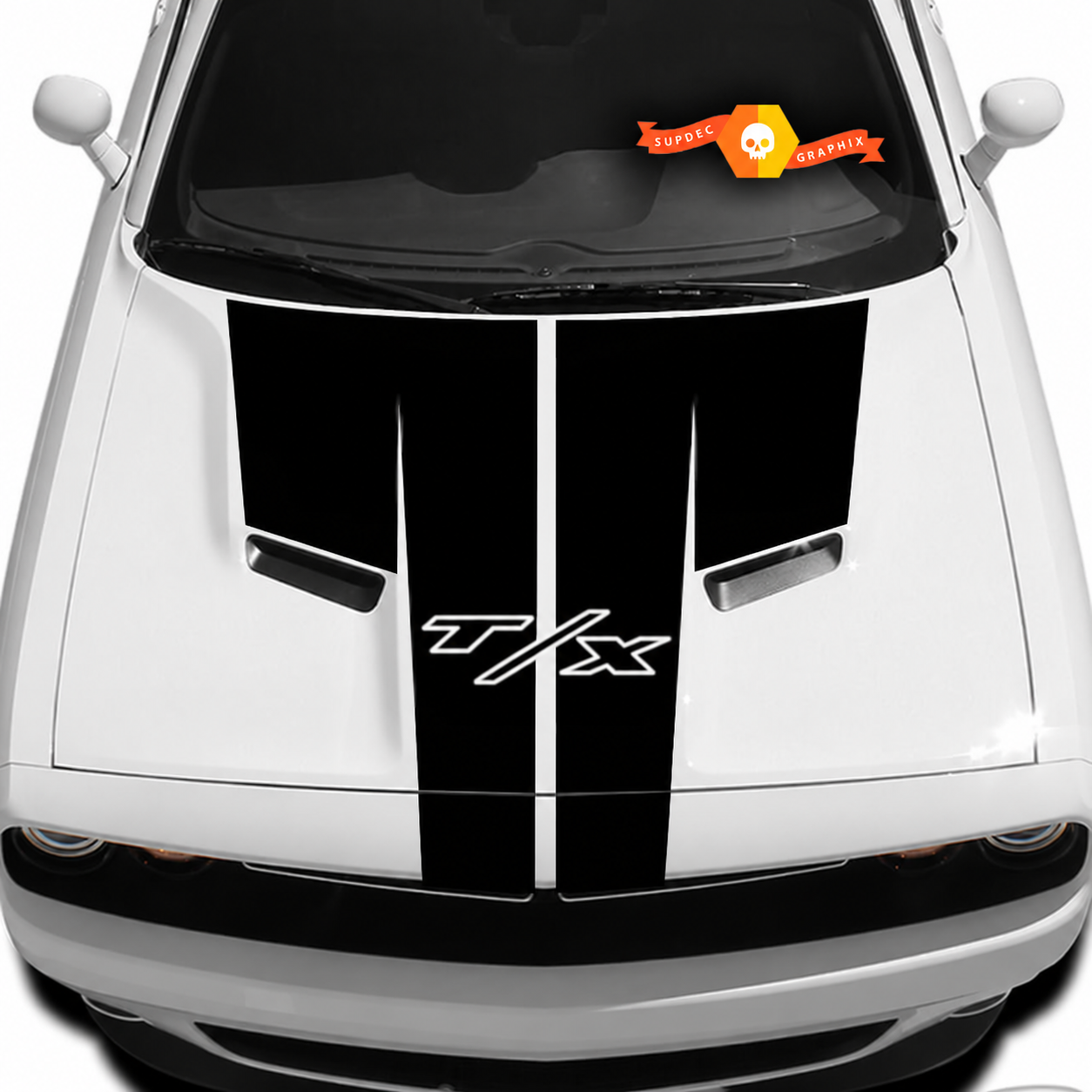 T/X Split T Panel Stripe Motorkap Vinylsticker voor Dodge Challenger 2009-2014