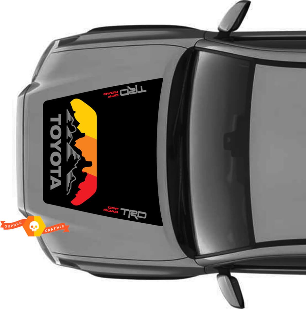 Enorme TRD Off Road Vintage Sunset Retro Oude Stijl GEEN LOOPJE! Mountains Forest Hood Vinyl Stickers Sticker geschikt voor Toyota Tacoma 2016 - 2021 modellen

