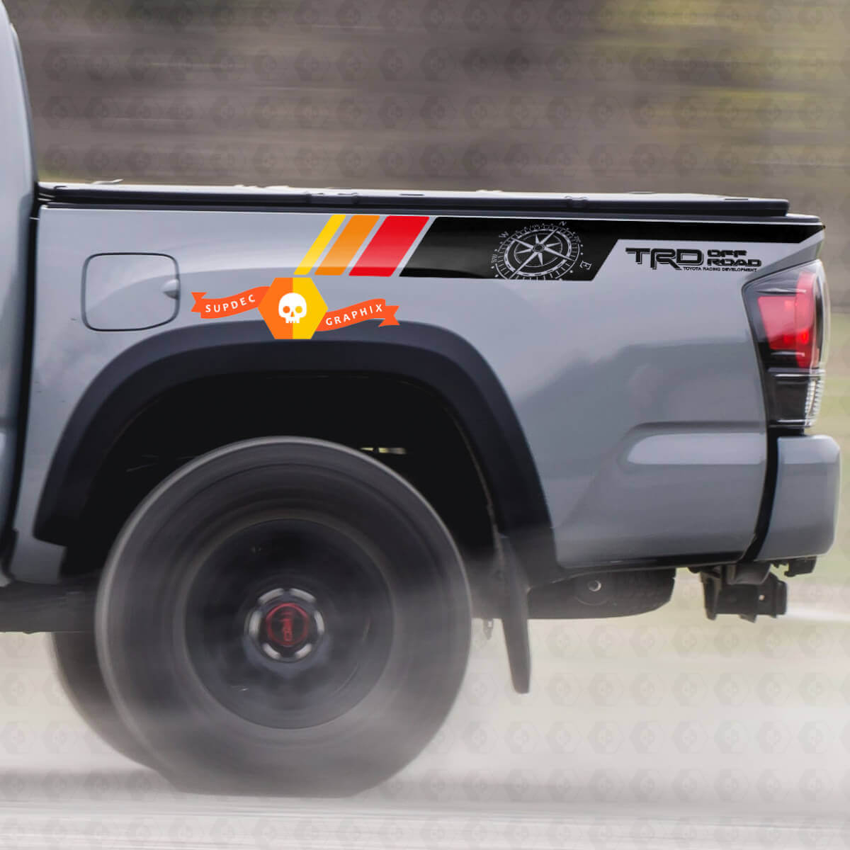Paar TRD Sport PRO Off Road Vintage Kleuren Kompasstrepen voor Tacoma Side Vinyl Stickers Sticker geschikt voor Toyota Tacoma 2005-2020
