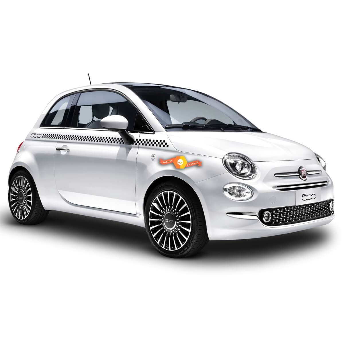 Geruite zijstickers, stickers, grafische strepen, geschikt voor ELKE Fiat 500 Abarth
