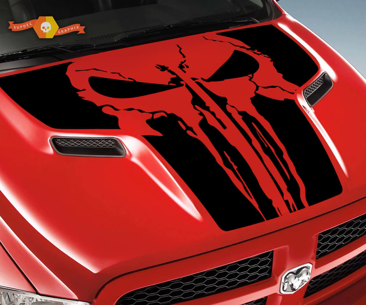 Punisher-stijl schedel capuchon vinyl sticker voor Dodge Ram 1500 2500 2010-2018
