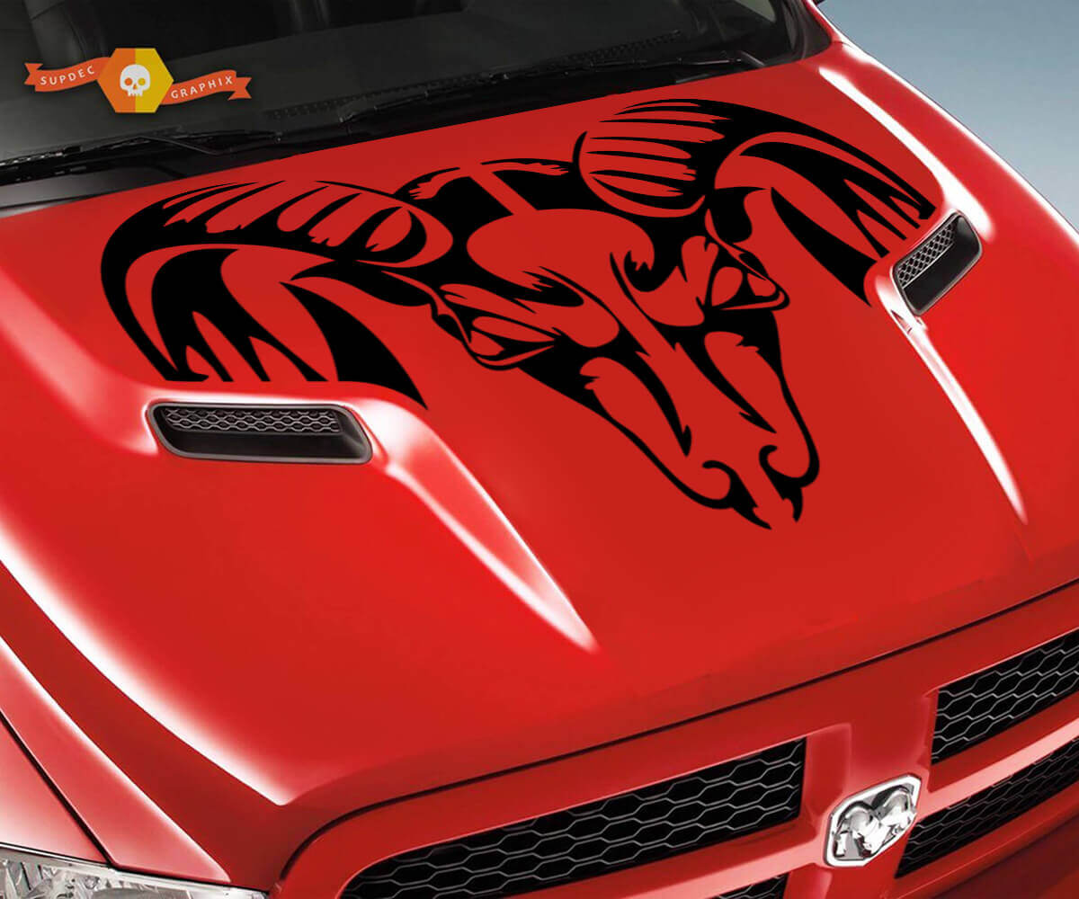Ram Skulls Grunge Motorkap Truck Vinyl Sticker Decal Graphic voor Dodge Ram 1500 2500