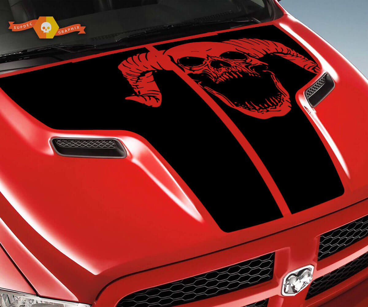 Ram Skull Grunge Motorkap Truck Vinyl Strip Sticker Decal Grafisch voor Dodge Ram 1500 2500