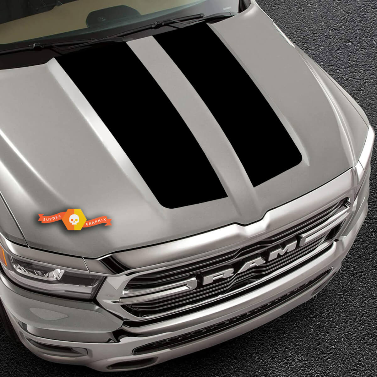 Dubbele zwarte motorkapstrepen vinyl decal kit voor Dodge Ram 1500 2019-2020
