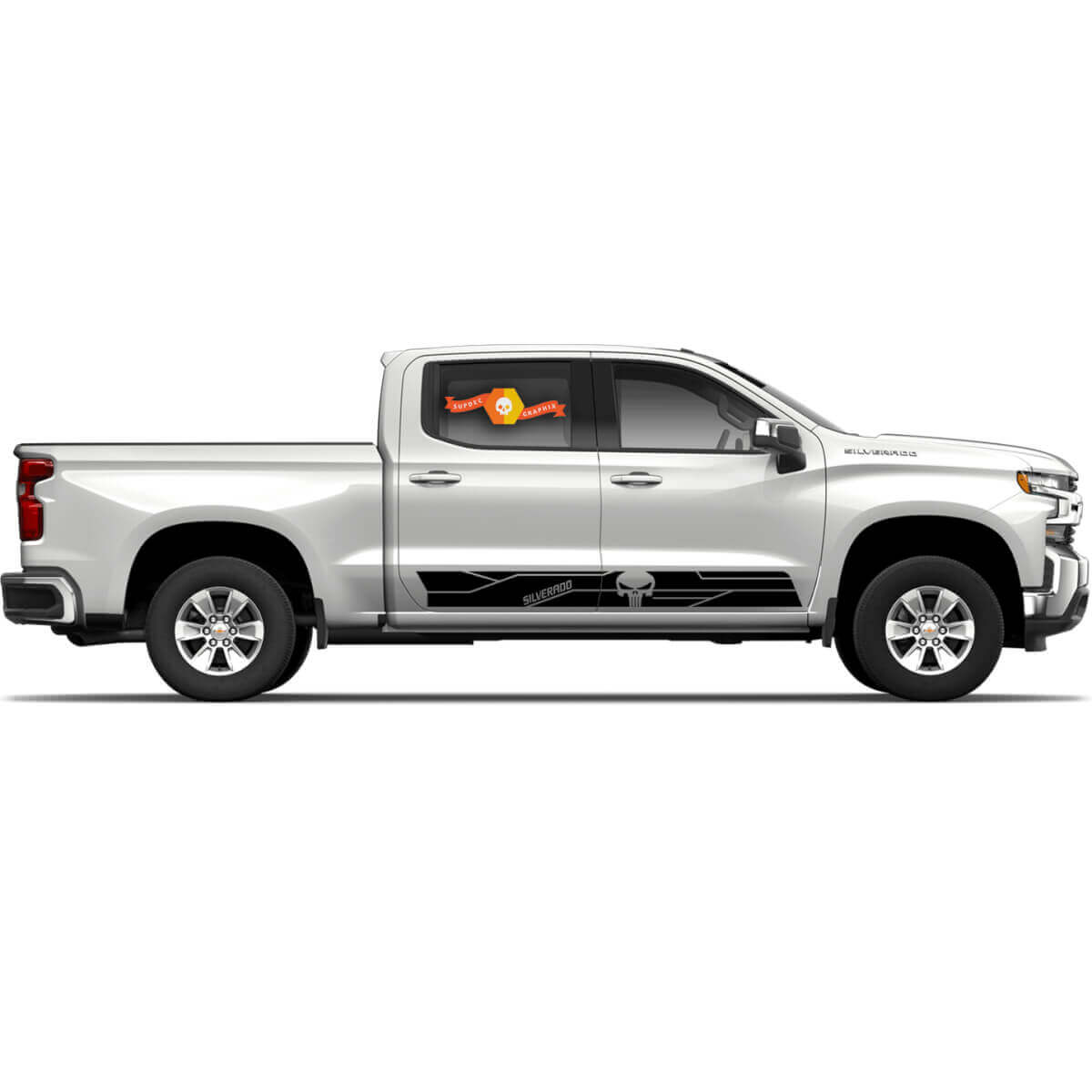 2 x Chevy Chevrolet Silverado Punisher schedel vinyl sticker sticker grafische zijdeur
