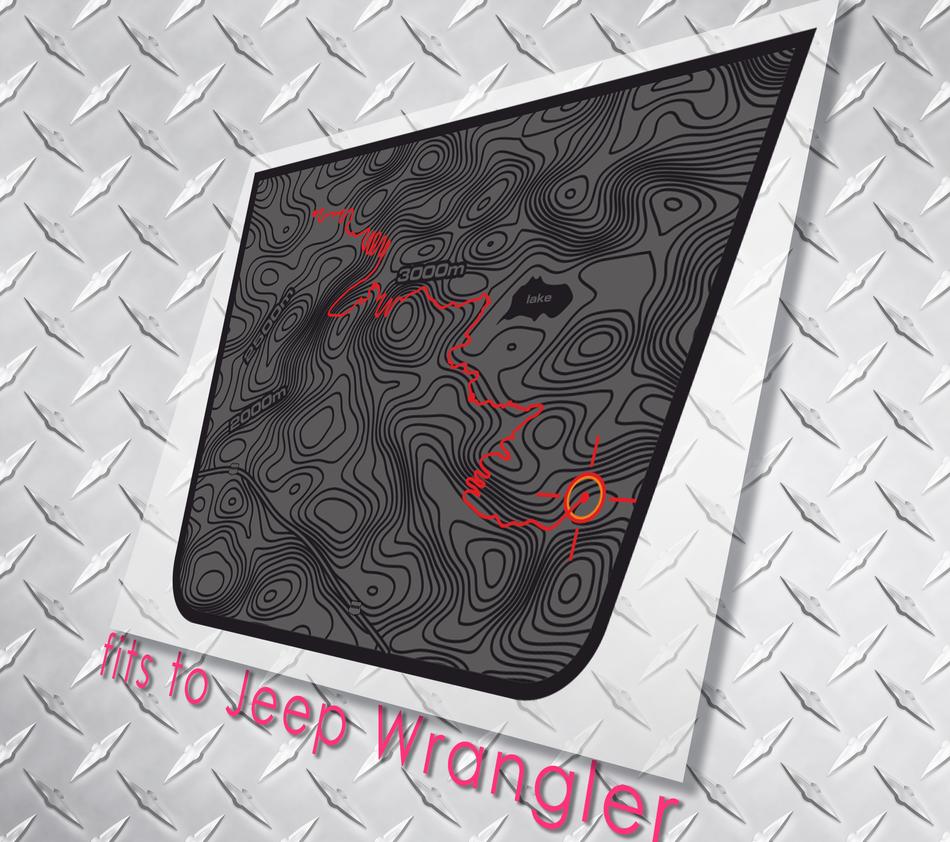 Jeep Wrangler Blackout ZWART kaart avontuurlijke reis Vinyl Hood Decal TJ LJ JK Unlimited
