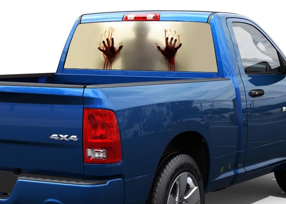 Zombie achter het glas bloed Grafische achterruit Sticker Sticker Truck SUV