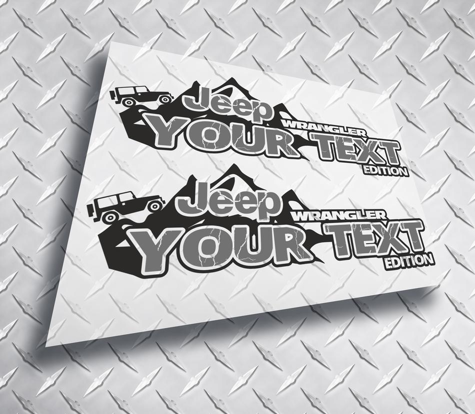 Paar 2x JEEP wrangler editie UW TEKST MOUNTAINS LOGO vinyl stickers stickers