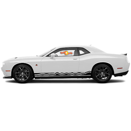 2 Side Dodge Challenger Gebogen Topografische Lijnen Rocker Panel Side Vinyl Decals Graphics Sticker
