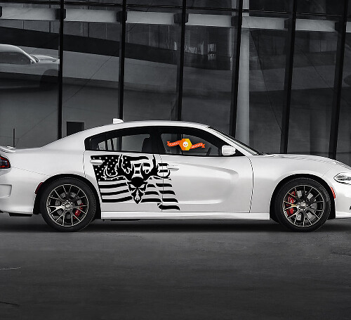 2 Side Dodge Charger USA Vlag Ram Skull Deur Side Vinyl Decals Graphics Sticker
