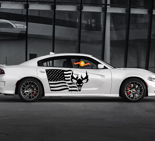 2 Zijde USA Vlag Skulls Deur Vinyl Decals Grafieken Sticker 2 voor Dodge Charger