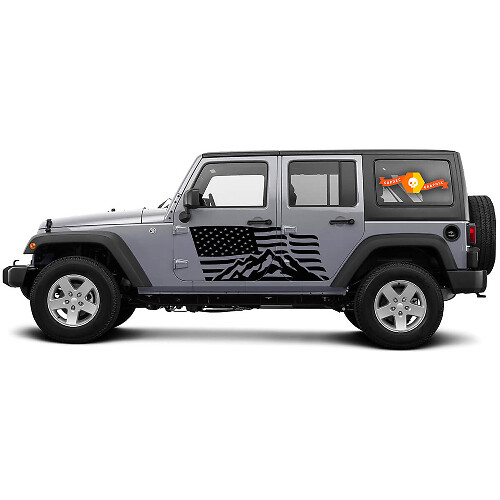 2 Side Jeep Wrangler USA Vlag Mountain Door Side Vinyl Decals Graphics Sticker
