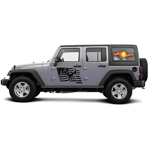 USA Vlag Schedel Zijvinylstickers voor Jeep Wrangler CJ TJ JK JKU JL JLU