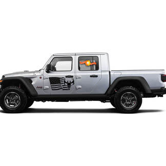 2 Side Jeep Gladiator USA Flag Mountain Skill Doors Side Vinyl Decals Graphics Sticker
