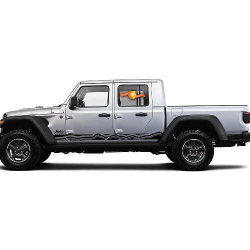 2 Side Jeep Gladiator Gebogen Topografische Lijnen Rocker Panel Mountain Side Vinyl Decals Graphics Sticker
