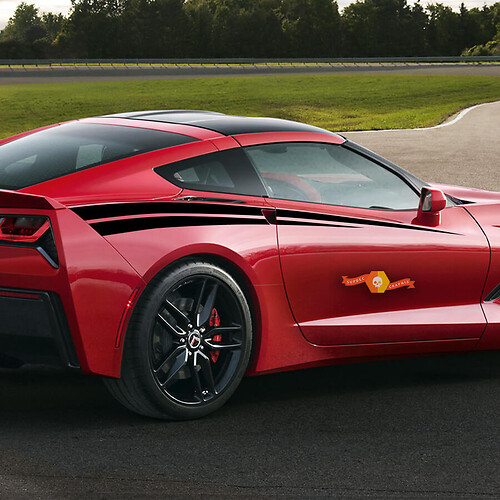 Chevrolet Corvette C7 Rally Racing dubbelzijdige strepen Bodyline achterstickers stickers
