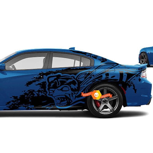 Dodge Challenger Charger Zombie Head Super Bee stijl Splash Grunge Stripes Kit Hell Cat Vinyl Sticker sticker afbeelding
