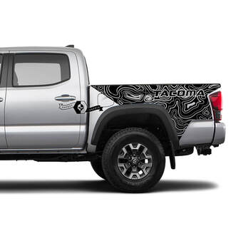 2X nachtkastje vinyl stickers voor Toyota Tacoma 2016-2021 topografische kaart
