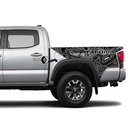 2x bedvinylstickers stickers stickers voor Toyota Tacoma topografische kaart
