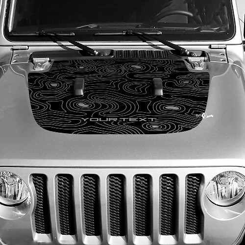 Blackout topografische kaart motorkap vinyl decal sticker aangepaste tekst voor Jeep Wrangler
