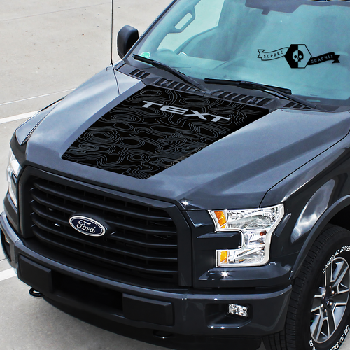 Topographic Contour Map TEXT Panel — Vinylsticker (motorkap) voor Ford F-150 2015-2016