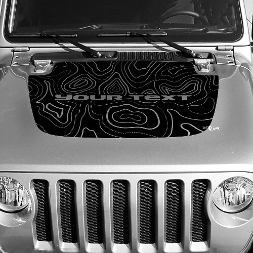 Blackout topografische hoogtelijnen kaart motorkap vinyl sticker aangepast tekst voor Jeep Gladiator