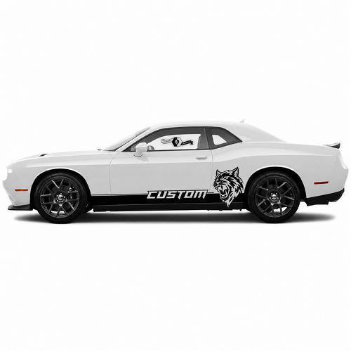 Set van twee vinyl dorpelstrepen met aangepaste kattenkop voor Dodge Challenger SRT, Hellcat