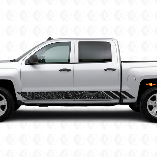 Topografische contour deur- en zijschortvinylstrepen voor Chevrolet Silverado 1500 K2XX 2014-2019_1
