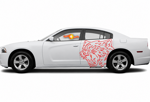 Aangepaste Kat Hoofd Rode Omtrek Paar Zij Achterspatbord Vinyl Decal Sticker voor Dodge Charger