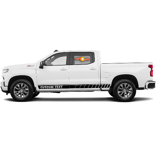 2 Chevrolet Silverado Vinyl Stripe Decal Sticker Custom Text Kit voor Rocker Panel Graphics
