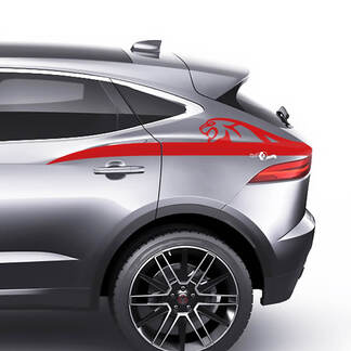 Jaguar E-Pace sticker met logo op de achterkant en strepen
