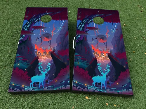 Abstract Sci-Fi Bos Cornhole Bord Vinyl Wrap Sticker Set_1