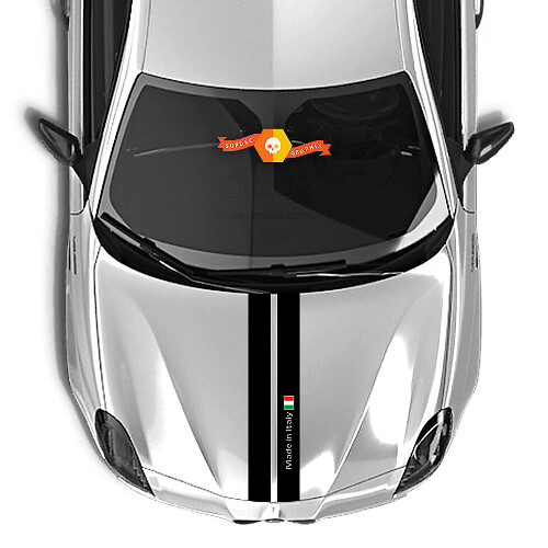 Paar Alfa Romeo motorkapsticker Italië vlag twee zwarte lijnen 2021 Vinyl Decal Sticker
