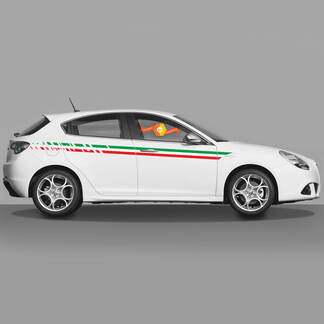2x deuren carrosseriesticker geschikt voor Alfa Romeo Giulietta-stickers vinylafbeeldingen, effen lineaire Italiaanse vlag
