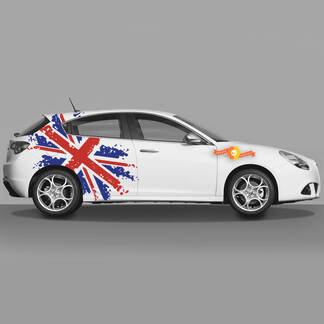 2x deuren carrosseriesticker geschikt voor Alfa Romeo Giulietta-stickers vinylafbeeldingen grote Britse vlag over volledige breedte

