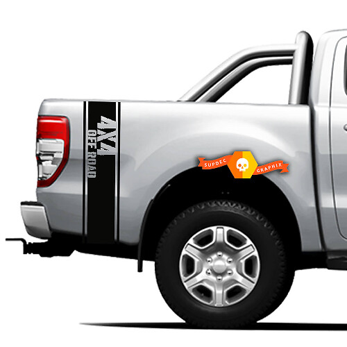 Set Vinyl Decals Stickers Zijbedbanden 4x4 grafisch voor Ford Ranger Zijknippen, Off Road 2021
