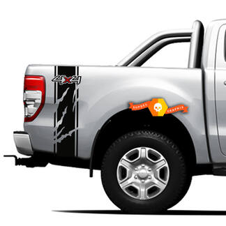 Paar vinylstickers Stickers Side bed bands 4x4 graphic voor Ford Ranger Off Road, Claw Marks 2021
