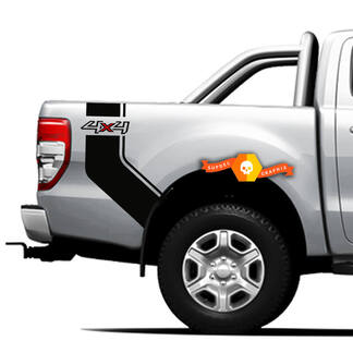 Paar vinylstickers Stickers Side bed bands 4x4 graphic voor Ford Ranger Off Road, Curved Strip 2021
