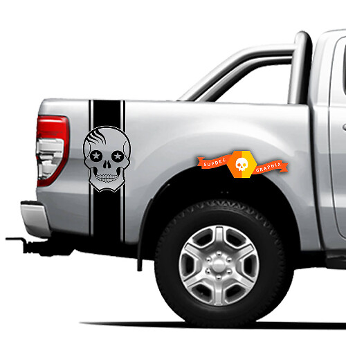 Paar Vinylstickers Stickers Side 4x4 grafisch voor Ford Ranger Off Road, Menselijke Schedel 2021
