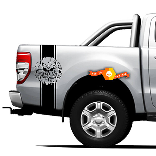 Paar Vinylstickers Stickers Zijkant 4x4 grafisch voor Ford Ranger Off Road, Triple Skull 2021
