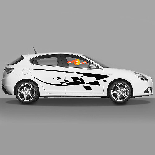 Paar vinylstickers met geblokte vlag voor deurzijde stickers Alfa Romeo Modern style 2022
