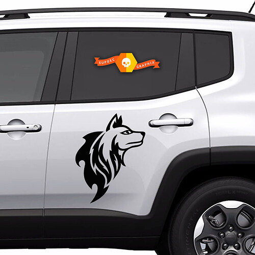 Honden Silhouet Tribale Stijl Zijkant Vinyl Decal Sticker voor Jeep Renegade