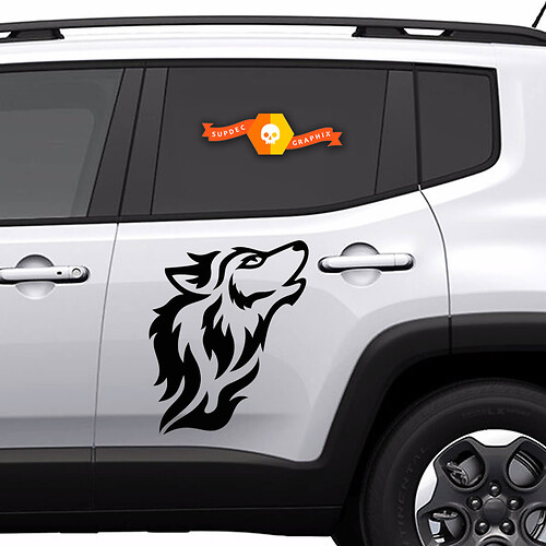 Wolf Silhouet Tribal Stijl Zij Vinyl Decal Sticker voor Jeep Renegade