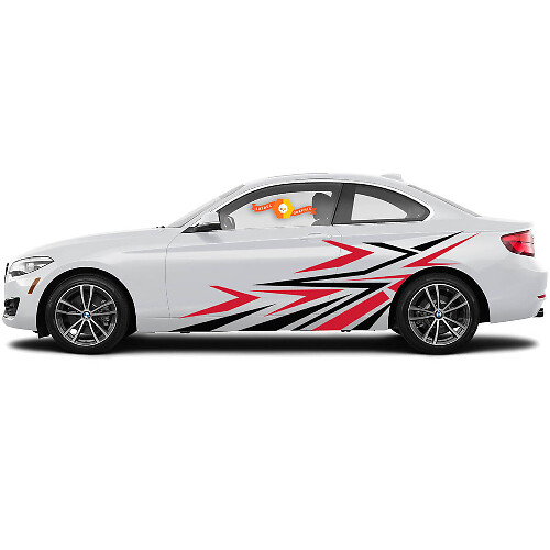 Paar vinylstickers grafische stickers voor de zijkant van BMW 1 Serie 2015 Rood zwart scheuren
